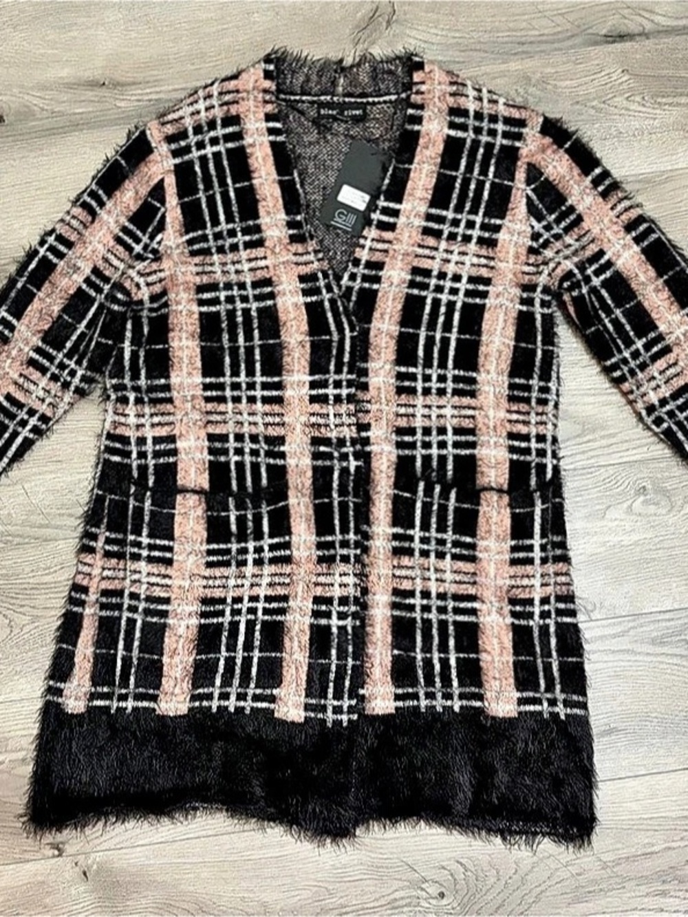 Black Rivet Plaid Cardigan in Black & Pink Size Small NWT